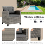 Vongrasig 3 Piece Patio Furniture Set Small Outdoor Wicker Rattan Front Porch Bistro Set Cushioned Patio Chairs Conversation Set with Glass Table for Lawn, Garden, Backyard, Balcony, Poolside (Grey) Vongrasig