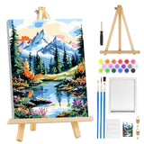 MOGTAA Mountains Lake Paint by Numbers Kit for Adults Beginners with Frame, Landscape Adult Paint by Number Kits on Canvas with Easel, Easy DIY Oil Painting Kits for Home Decor, 8x12in MOGTAA