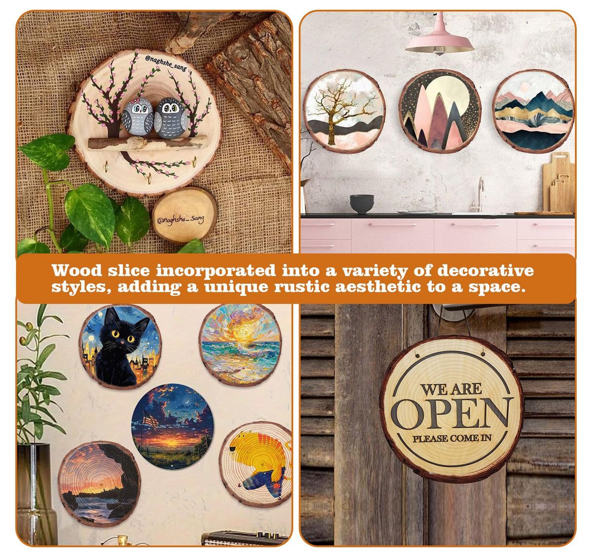 Timburst 7-8 inch Unfinished Wood Slices, 6 Pcs Natural Wood Centerpieces for Tables, Wood Slice with Bark, Rustic Wood Circles for Crafts Arts Party Christmas Decorations Wedding Centerpiece Timburst