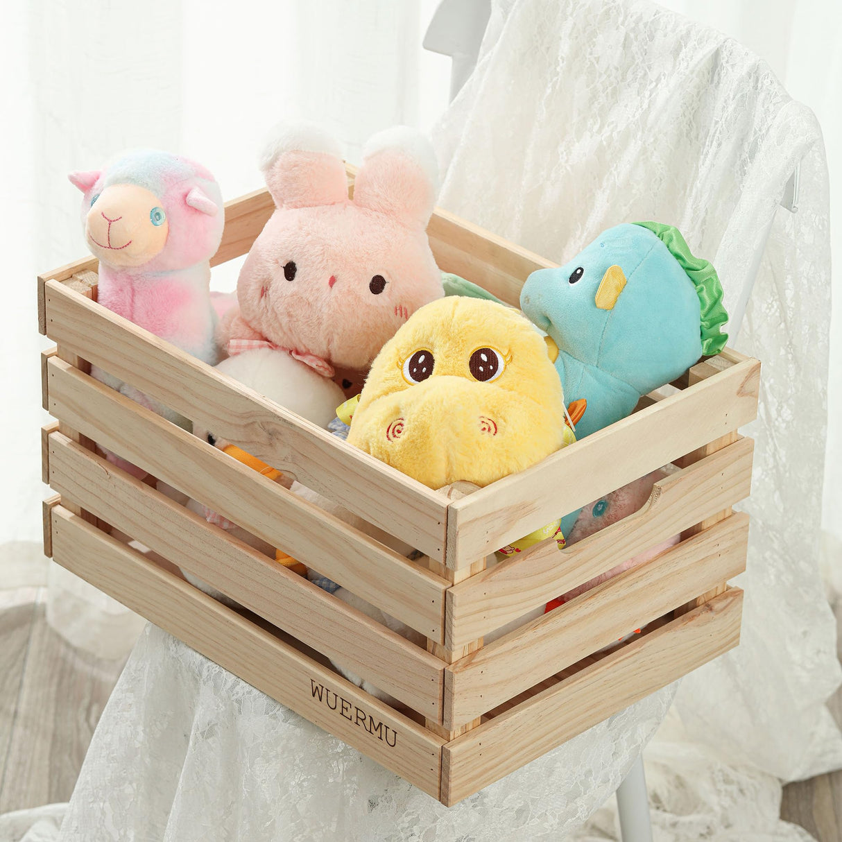 WUERMU Wooden Crates are Suitable for Storage, Milk Crates, Wine Crates, toy Crates, Display and Decoration, Camping, and Other Purposes. They are Sturdy and Durable, set of 2 Length of 17.7 inches. WUERMU