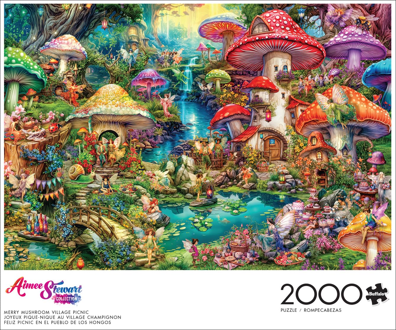 Buffalo Games - Aimee Stewart - Merry Mushroom Village Picnic - 2000 Piece Jigsaw Puzzle for Adults Challenging Puzzle Perfect for Game Nights - Finished Size is 38.50 x 26.50