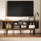 LINSY HOME TV Stand for 65" TV, Mid-Century Modern 58" Entertainment Center with Sliding Tambour Door and Storage Cabinet, Cruved TV Media Console Table for Living Room, Bedroom, Walnut LINSY HOME