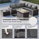 Kullavik 10 Pieces Outdoor Patio Furniture Set,PE Wicker Rattan Sectional Sofa Patio Conversation Sets with 43" 55000BTU Gas Propane Fire Pit Table,Swivel Rocking Chairs Set,Grey Kullavik