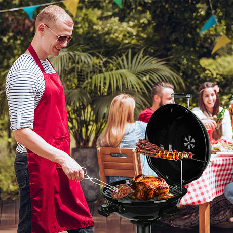 Electric BBQ Grill Techwood 15-Serving Indoor/Outdoor Electric Grill for Indoor & Outdoor Use, Double Layer Design, Portable Removable Stand Grill, 1600W (Stand Black BBQ Grills) Techwood