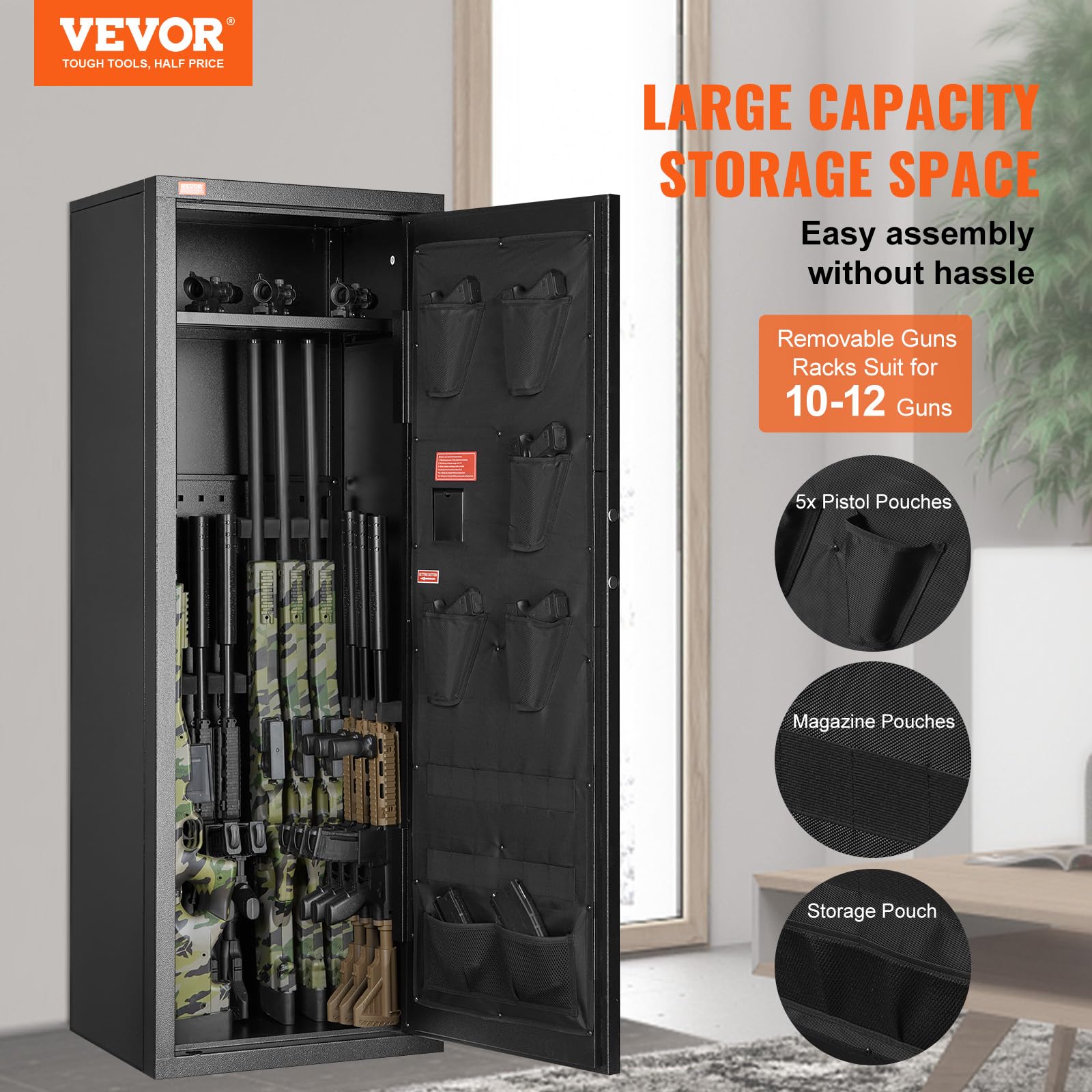 VEVOR 10-12 Rifles Gun Safe, Rifle Safe with Lock & Digital Keypad, Quick Access Tall Gun Storage Cabinet with Removable Shelf, Rifle Cabinet for Home Rifle and Shotguns - WoodArtSupply