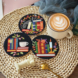 8 Pcs Bookshelf Diamond Art Coasters Kit - DIY 5D Small Diamond Painting Coasters with Holder, Mini Diamonds Arts Kits for Adults Coaster, Gem Art Arts and Crafts for Adults Clendo
