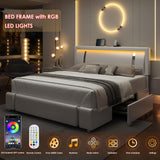 Keyluv King Size Upholstered Platform Bed with RGB LED Lights, Storage Drawers, and USB Charging Ports Keyluv