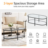 Yaheetech Glass Coffee Table, Black Small Center Table with Storage Shelf for Living Room Small Space, Apartment Yaheetech