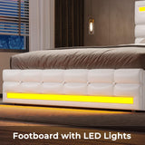 ADORNEVE Full Size LED Bed Frame with 4 Storage Drawers, Pu Leather Upholstered Platform Bed Full with Charging Station & LED Lights, Square Stitched Button Tufted Design, No Box Spring Needed, White ADORNEVE