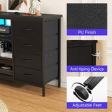 COTUBLR Fits 55" TV Stand Dresser for 50 55 60 Inch TV Dresser TV Stand with Power Outlets & LED Lights & 8 Drawers Dresser with PU Finish, 47 Inches TV Console with Open Shelves, for Bedroom COTUBLR