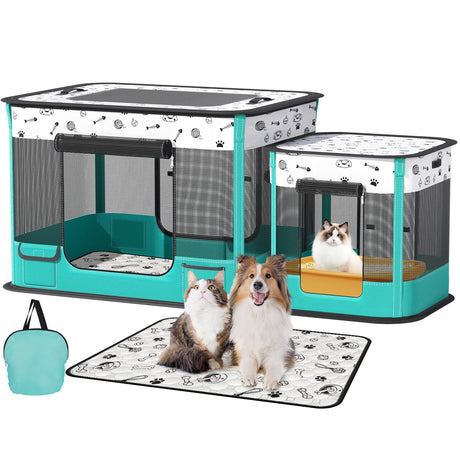 BUFOR Portable Cat Playpen, Foldable Pet Dog Playpen with Pet Pee Pad, (Indoor/Outdoor) for Kitten Puppy Play Pen, Collapsible Cats Enclosure Cages Tent with Carrying Case, 600D Oxford, 32"x24"x22" BUFOR