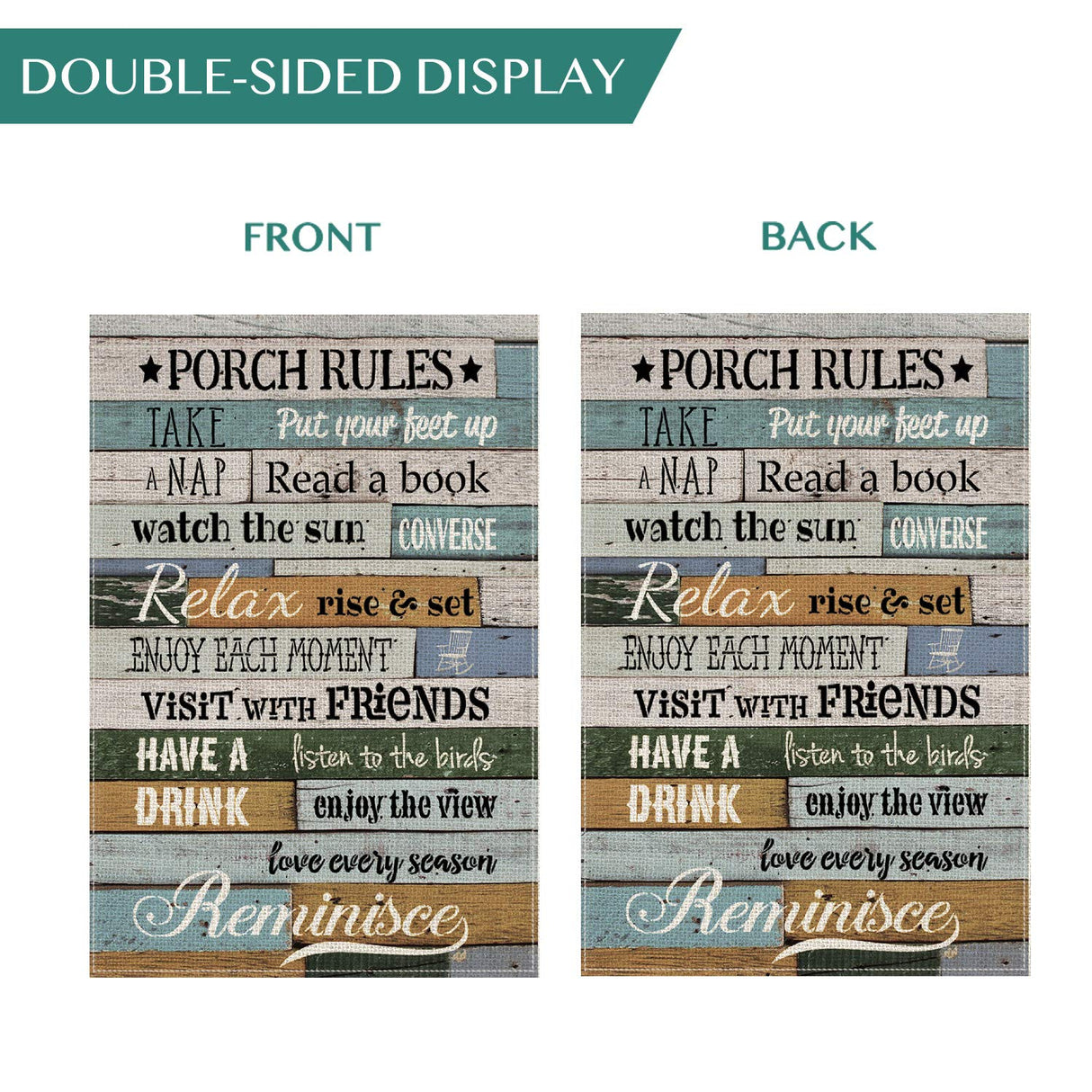 AVOIN Porch Rules Slogan Wood Garden Flag Vertical Double Sided, Enjoy The View Yard Outdoor Decoration 12.5 x 18 Inch AVOIN colorlife