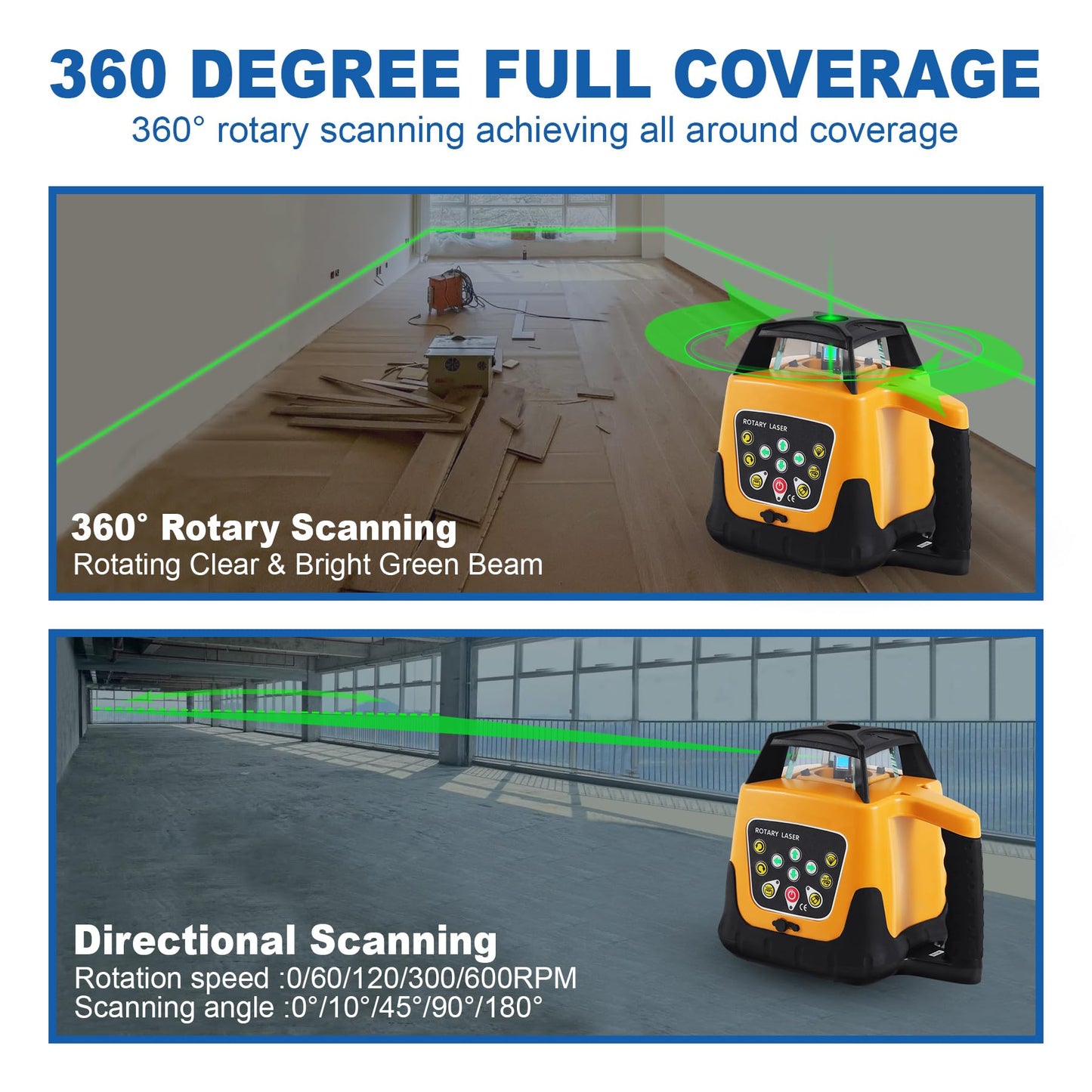 Iglobalbuy Rotary Laser Level Green Laser Self Leveling Kit, 500M Green Beam 360° Automatic Horizontal/Vertical Self-leveling Rotary Rotating Laser Level with Receiver - WoodArtSupply