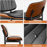 YaFiti Dining Chairs Set of 4, Dining Room and Kitchen Chairs, Mid Century Modern Accent Chair, Upholstered PU Leather Chairs for Vanity with Walnut Bentwood and Metal Legs, Black YaFiti