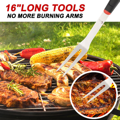 CuCut BBQ Tools Set, Stainless Steel Spatula, Fork & Tongs with with Portable Bag, Essential Accessories for Barbecue & Grill, Grilling Cooking Gifts for Men Dad - JJ19627