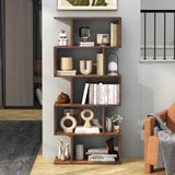 Tangkula 5-Tier S-Shaped Bookshelf - Rustic Brown Geometric Display & Room Divider Tangkula