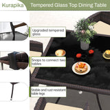 Kurapika 10-Piece Patio Furniture Outdoor Dining Set, Wicker Rattan Patio Dining Table and Chairs Set, Square Tempered Glass Tabletop with Umbrella Hole and 8 Chair Set, Sand Kurapika