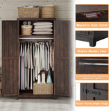 AMERLIFE Farmhouse Armoire Wardrobe Closet with 2 Barn Doors, 71'' Storage Cabinet with Hanging Rod & Shelf, Versatile Clothing Storage for Bedroom, Espresso AMERLIFE