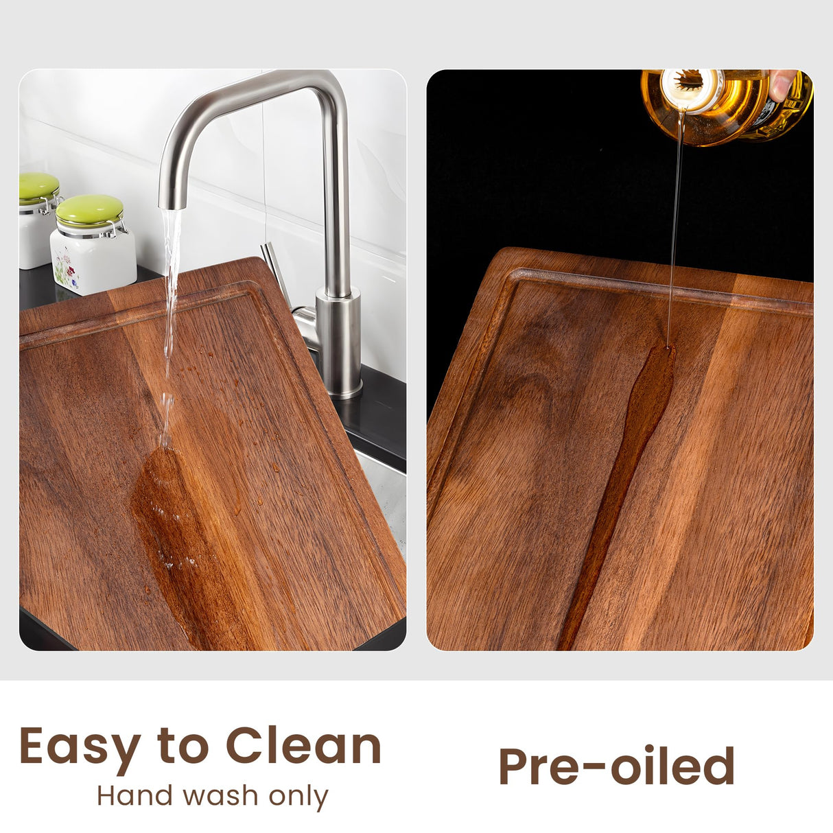 Fun Memories Black Walnut Cutting Board for Kitchen with Concealed Handles, Reversible Wood Butcher Block Cutting Board Carving Board with Juice Groove, Per 17 x 11 Inches (Gift Box) Fun Memories