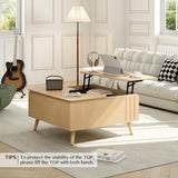 JOINICE, Lift Top Coffee Table with Storage,Large Square Coffee Tables for Living Room,Mid Century Modern Center Table for Home Office, Oak JOINICE