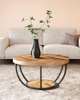 LITTLE TREE Round Coffee Table, 32" Circle Coffee Table for Living Room, 2-Tier Wood Accent Center Table with Open Storage Industrial Design Home Furniture (Wood Grain and Black) LITTLE TREE