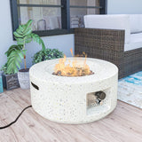 HOMPUS Outdoor Propane Fire Pit, 40,000 BTU 28-inch Round White Terrazzo Concrete Fire Table Gas Fire Pit w Lava Rocks and Rain Cover for Outdoor, Deck or Backyard HOMPUS