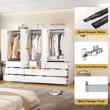 LABROSKIA Wardrobe Closet with 6 Doors: 75" White Armoire with 8 Drawers, Wooden Wardrobe for Hanging Clothes, Tall Storage Cabinet with Shelves and Hanging Rod (B+B+A, 94.5") LABROSKIA