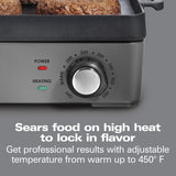Hamilton Beach Professional Cast Iron Indoor Electric Grill & Griddle, 10" x 16" Preseasoned Cooking Surface, Adjustable Temperature up to 450° F, Black (38560) Hamilton Beach Professional