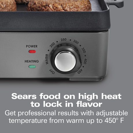 Hamilton Beach Professional Cast Iron Indoor Electric Grill & Griddle, 10" x 16" Preseasoned Cooking Surface, Adjustable Temperature up to 450° F, Black (38560) Hamilton Beach Professional
