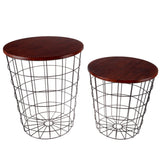 Lavish Home End Tables Set of 2 - Nesting Tables with Removable Wood Tops and Metal Basket Bases for Blanket Storage - Round Side Furniture for Living Room, Bedroom, or Home Office (Cherry/Black) Lavish Home