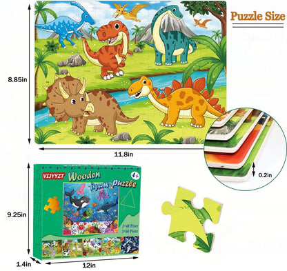 Puzzles for Kids Ages 4-6 4-8, Wooden Jigsaw Puzzles 48-60 Pieces for Toddler Children Learning Educational Puzzles 4 5 6 7 8 Year Toys for Boys and Girls (6 Puzzles)