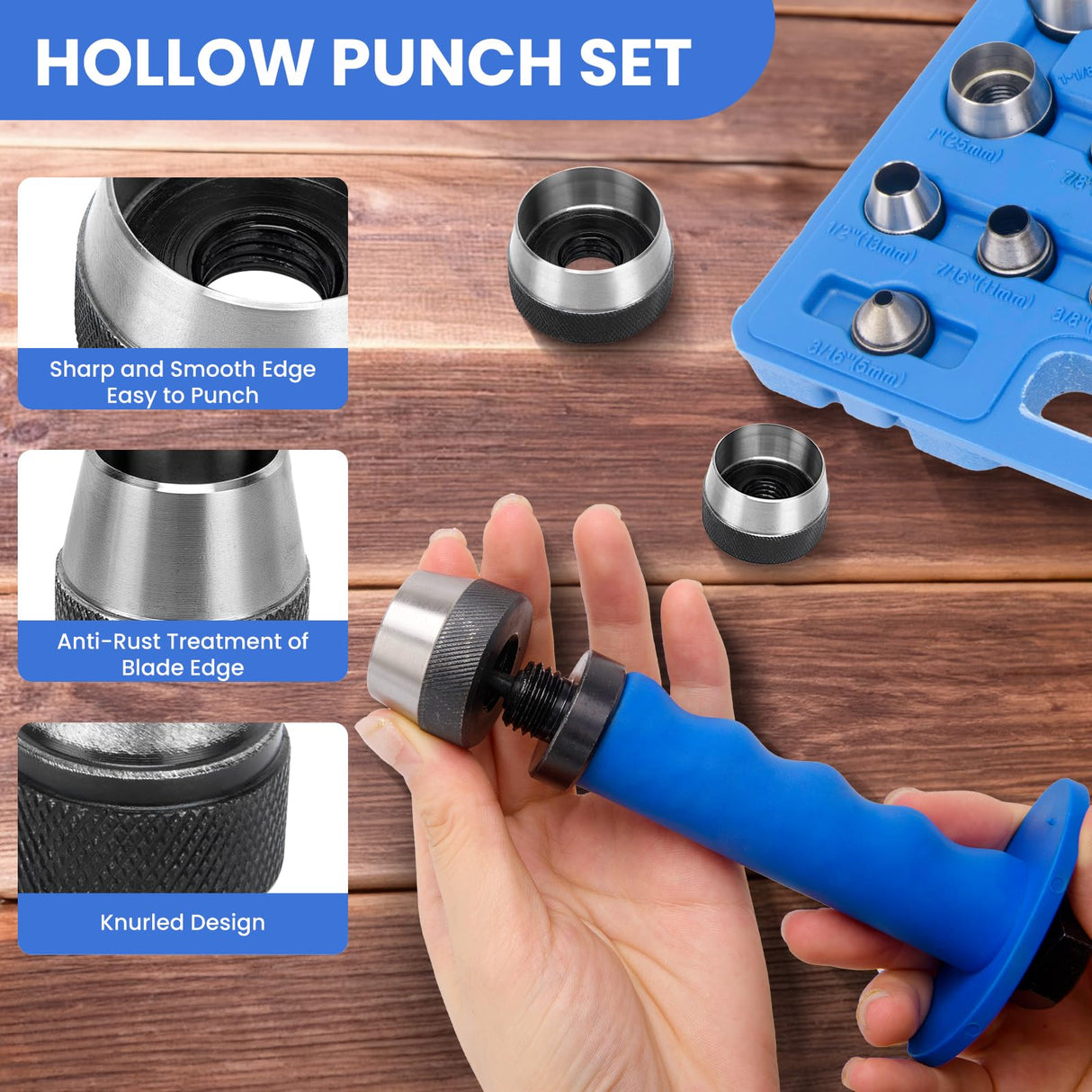 Hollow Hole Punch Set for Leather, Gasket Hollow Punch Kit, Rubber Hollow Hole Punch Set,Gasket Punch Set 3/16 to 1-3/8in CZPPIF