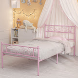 Weehom Metal Bed Frame Twin with Bed Storage,No Box Spring Needed,Heavy Duty Steel Slats Support for Boys Girls Teens Students Adults Pink Weehom