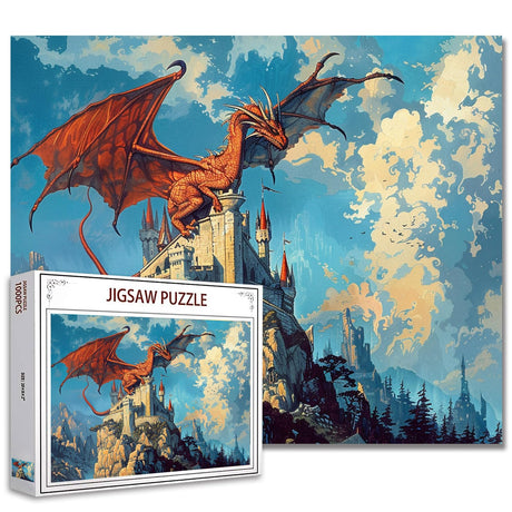 Fire Dragon Jigsaw Puzzles for Adults 1000 Pieces,Dragon in The Mountain Classic Puzzles Art Adult Puzzle DIY Kit Wooden Toy Unique Gift Home Decor Red Dragon Puzzle Games 27"x20"inch Tucocoo