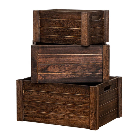 Rigalit Large Vintage Black Wooden Crates For Storage,Set Of 3 Antique Decorative Wood Crate For Storage,Nesting Handmade Solid Wood Vintage Black Wood Storage Boxes.Storage Crates For Organizing. Rigalit
