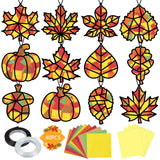 Renbuzhu 40PCS Fall Crafts Bulk: Leaves Pumpkins Paper Suncatchers DIY Kit for Autumn Thanksgiving Activities Decorations, Window Stained Glass Effect Art Supplies(Black Frame) Renbuzhu