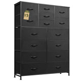 WLIVE Tall Black Dresser for Bedroom Furniture, Fabric Dressers Storage Tower with 15 Deep Drawers, Dresser for Closet, Hallway, Entryway, Office, Storage Tower with Cabinet, Metal Frame, Wooden Top WLIVE
