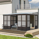 Domi 10x14FT Wall Mounted Sunroom, Wall Solarium with Aluminum PC Sloping Roof, Detachable PC Screen House, Lockable Sliding Front and Side Doors, Outdoor Lean-to Gazebo, Sun Room for Deck Patio domi outdoor living