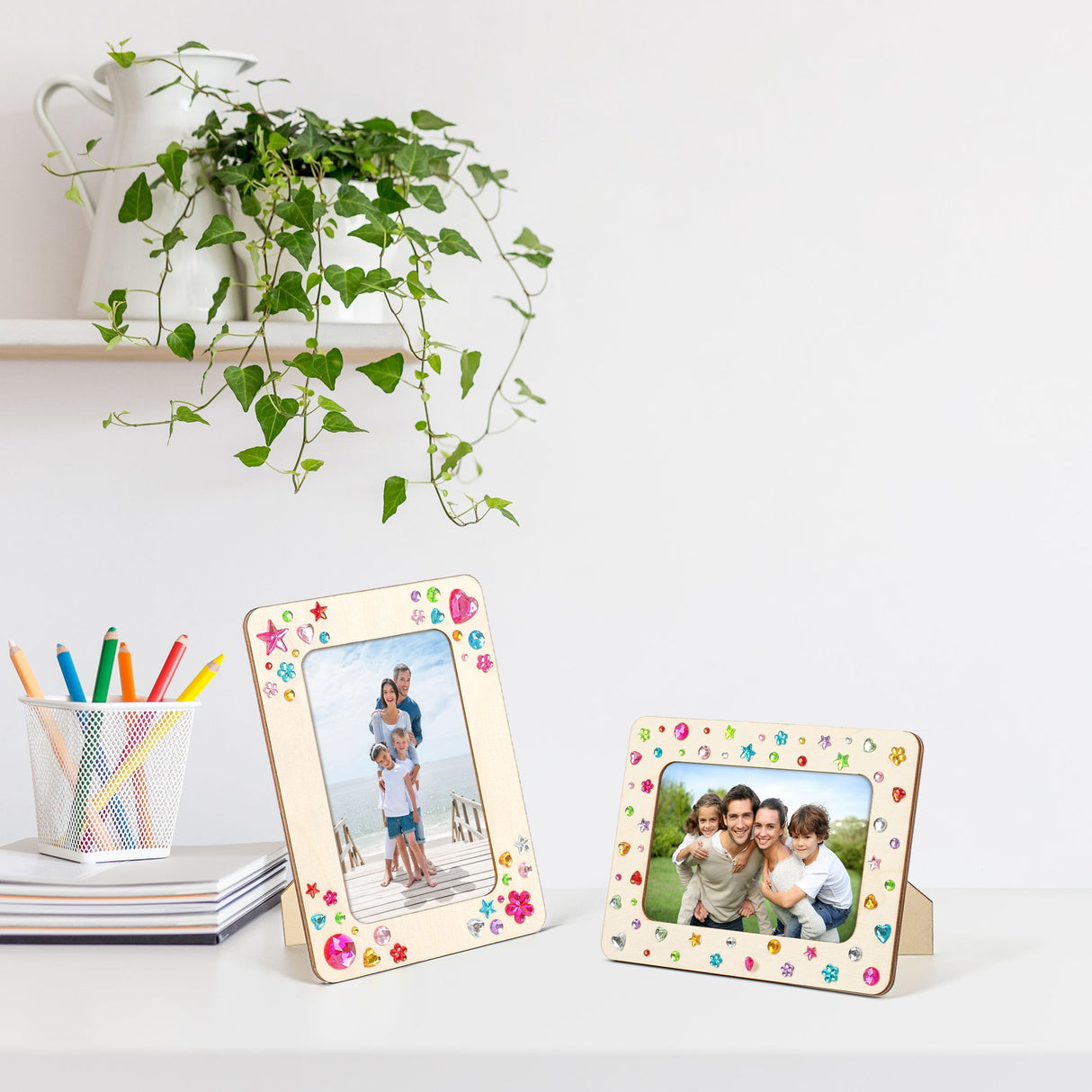 Lesnala 6Pcs Unfinished Wood Picture Frames with 4 Sheets Crystal Diamond Stickers Crafts DIY Kits for Adults Kids Party Present Fits 4 X 6 Inch Photo Lesnala