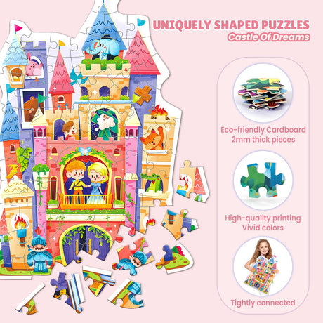 ELX 60 Piece Castle Jigsaw Puzzle for Kids 3+, Large Floor Puzzle for Preschool Learning with Storage Bag, Educational Toy Gift Birthday and Christmas for Boys Girls ELX