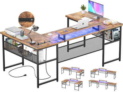 Revamp Your Workspace with the Unikito Reversible U Shaped Office Desk Featuring Power Outlets and LED Strip Lighting - WoodArtSupply