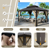 UDPATIO 12' x 16' Hardtop Gazebo, Outdoor Aluminum Gazebo with Galvanized Steel Double Roof, Permanent Metal Canopy with Curtains and Netting for Patio, Garden, Lawn, Backyard, Deck, Beige UDPATIO