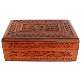 ITOS365 Handmade Wooden Keepsake Storage Case Jewelry Box Jewel Organizer - Floral Hand Carvings with Brass Inlay - Gifts for Women, 7 x 5 Inches ITOS365