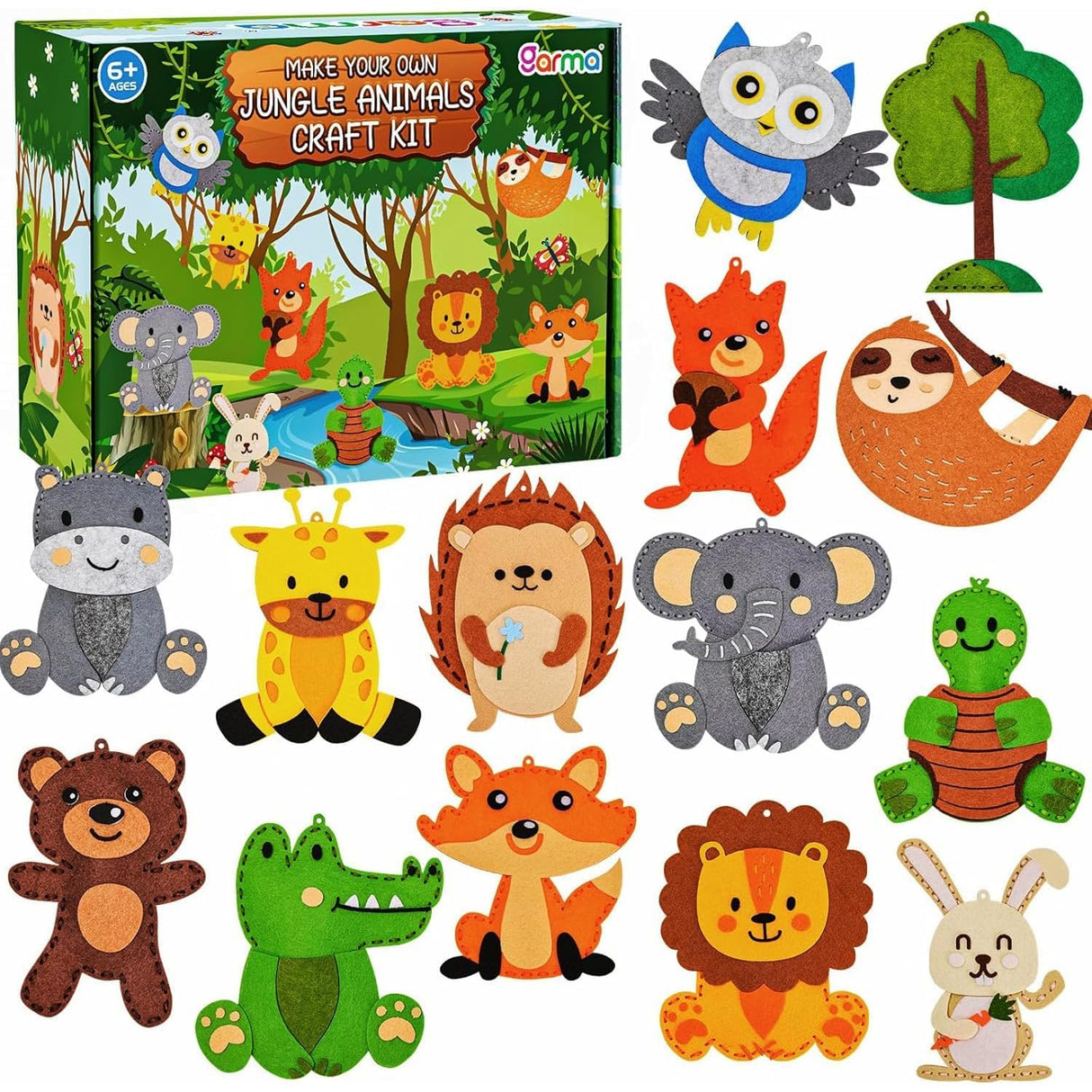 Garma Animal Sewing Kit for Kids - 14 in 1 Kids Sewing Crafts Kit for Beginners - Mini Sewing Kits for Kid 5-8 8-12 - Easy Sew Your Own Felt Animals DIY Craft Set for Boys & Girls Birthday Garma