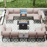 ASJMR Patio Furniture Set,15 Pieces Modern Outdoor Conversation Set w/43in Gas Fire Pit Table, Outdoor Metal Sectional Sofa with 55000 BTU Propane Fire Pit ASJMR