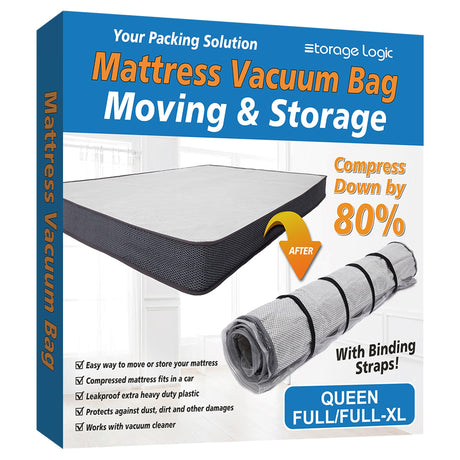 Queen/Full/Full-XL Foam Mattress Vacuum Bag for Moving, Vacuum Seal Mattress Bag with Straps Storage Logic