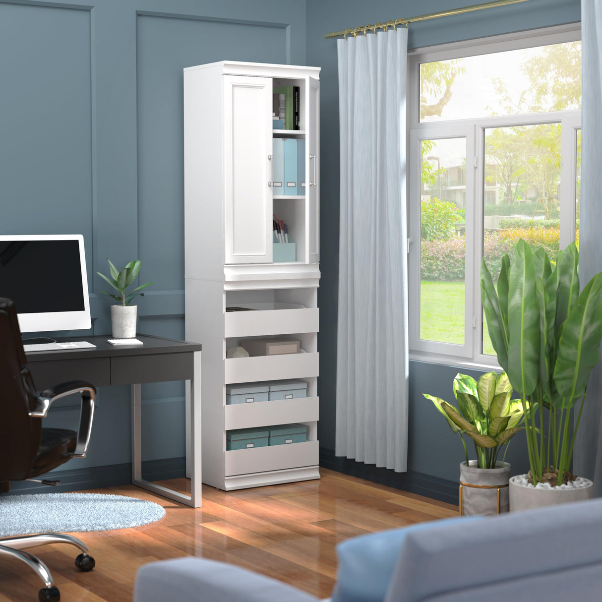 ClosetMaid Modular Storage 21.38-inch W 3-Shelf 4-Drawer Tower Wood Closet System, White ClosetMaid