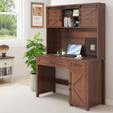 Farmhouse 47" Executive Desk, Computer Desk with 2 Drawers and Storage Cabinet, Home Office Desk with Hutch, Charging Hub, Workspace for Work and Study, Brown Vabches