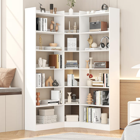 Semoic 70.8" Tall Corner Bookshelf, 7 Tiers Large Etagere Bookcases with Baffles, L-Shaped Modern Storage Display Rack Industrial Bookshelves for Bedroom, Home Office, Living Room & Kitchen, White Semoic