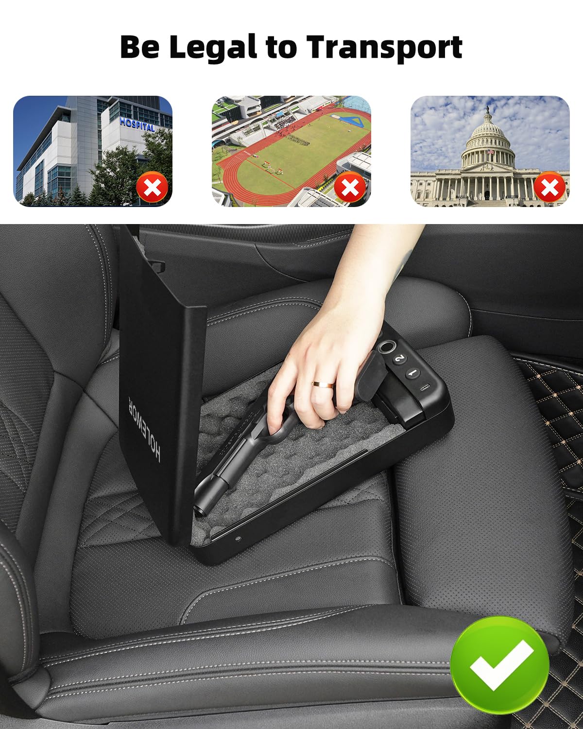 HOLEWOR Car Gun Safe, Small Pistol Safe Biometric Gun Safe for Handgun, Portable Fingerprint Quick Access Handgun Safe for Nightstand Bedside HOLEWOR